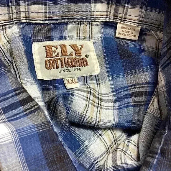 Ely Cattleman Men XXL Plaid Snap Up Western Shirt Cotton Blend Blue Multicolor - Picture 7 of 8